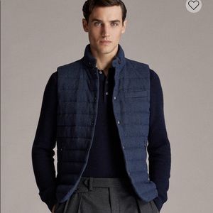 Ralph Lauren Purple Label Suede-Trimmed Quilted Herringbone Wool Down Gilet Blue